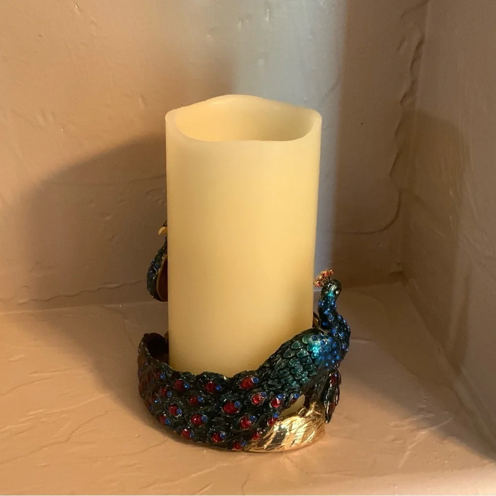 Vintage Solid Brass Enamel Painted Jeweled Double Peacock Candle Holder …